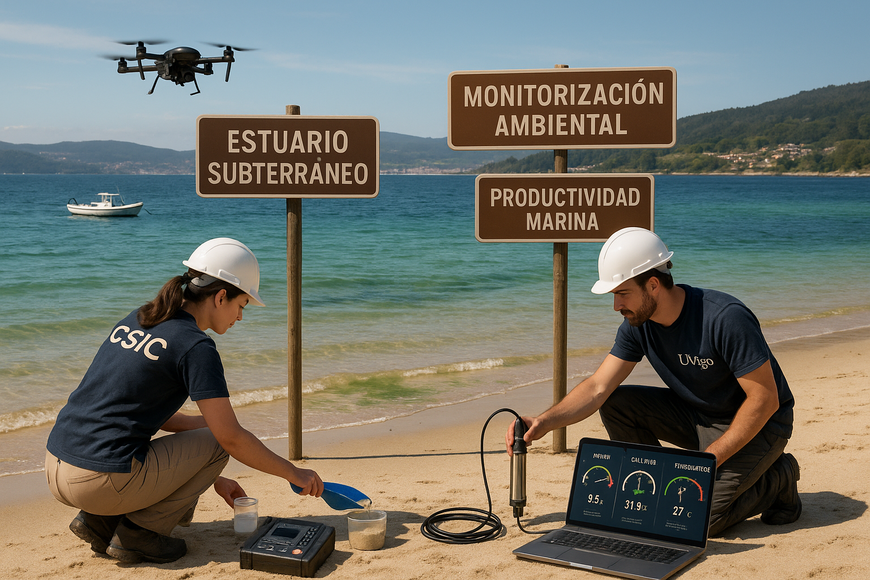Gráfico de descargas subterráneas y actividad de radón litoral Vigo