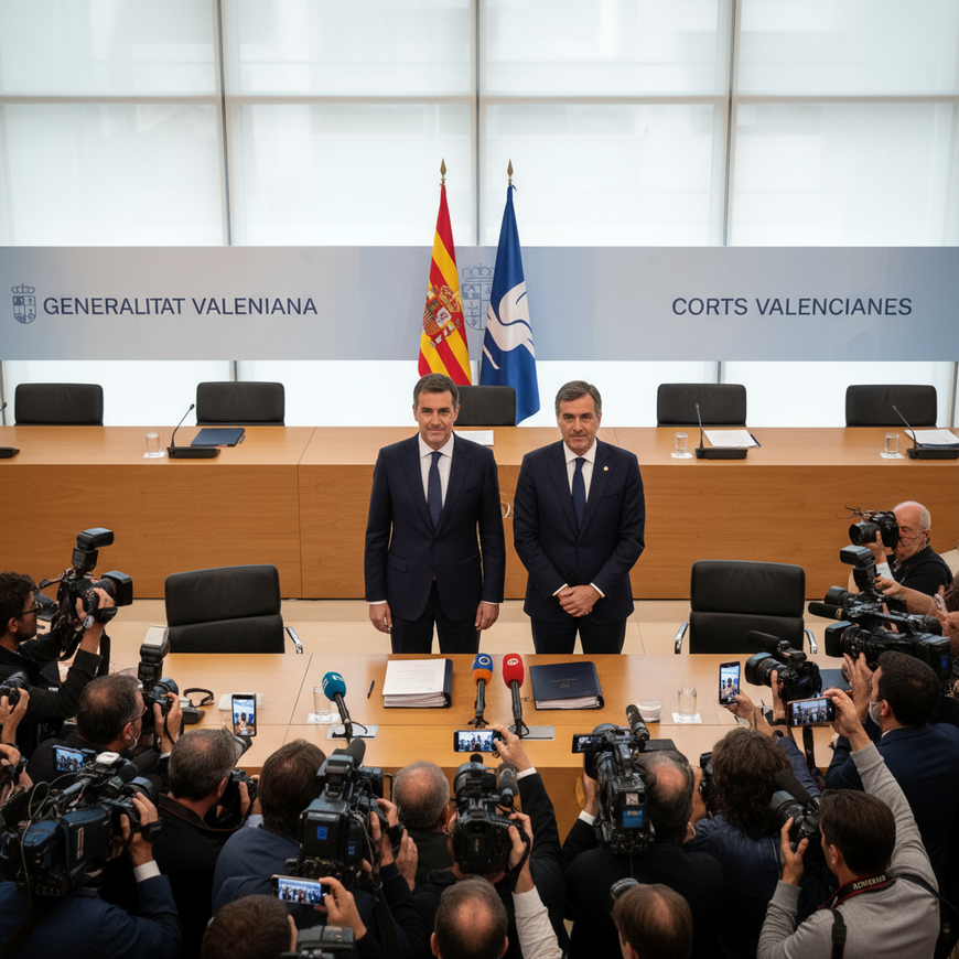 Feijóo y Pérez Llorca durante rueda de prensa oficial en Valencia