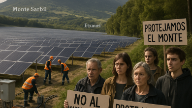 Módulos fotovoltaicos y entorno natural de Etxauri en riesgo
