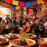 Platos típicos mexicanos servidos en ambiente festivo