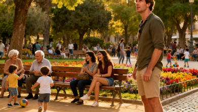 Vida social en los parques de España: Experiencia de un turista estadounidense en Madrid – Diferencias culturales y convivencia al aire libre 8 Familia y amigos disfrutando de la convivencia en un parque español