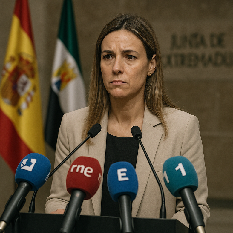 María Guardiola en rueda de prensa en la sede de la Junta de Extremadura