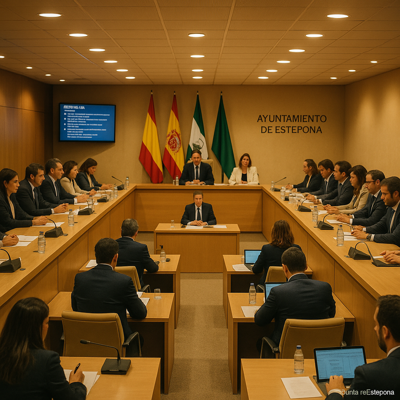 Pleno del Ayuntamiento de Estepona con los concejales sentados en sus escaños