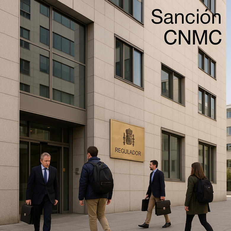 Fachada de la sede de la CNMC en Madrid con su rótulo genérico