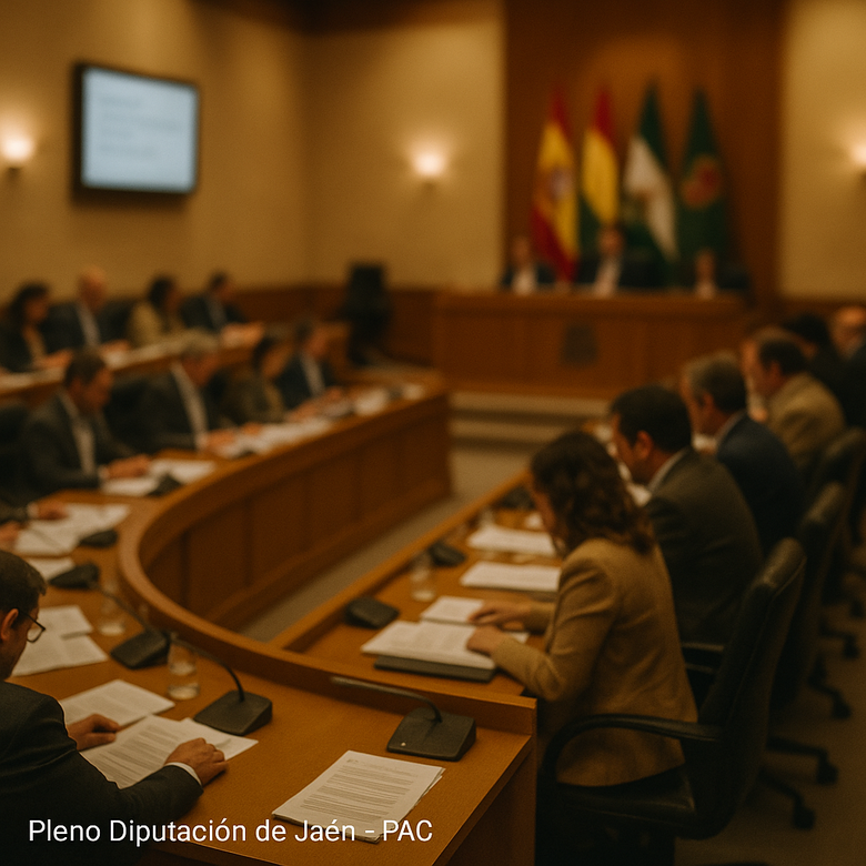 Pleno de la Diputación de Jaén con diputados sentados en sus escaños durante un debate sobre la PAC