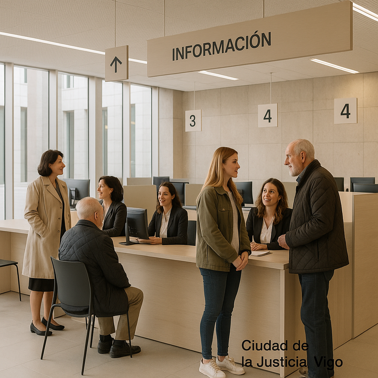 Ciudadanos haciendo gestiones en la Ciudad de la Justicia de Vigo