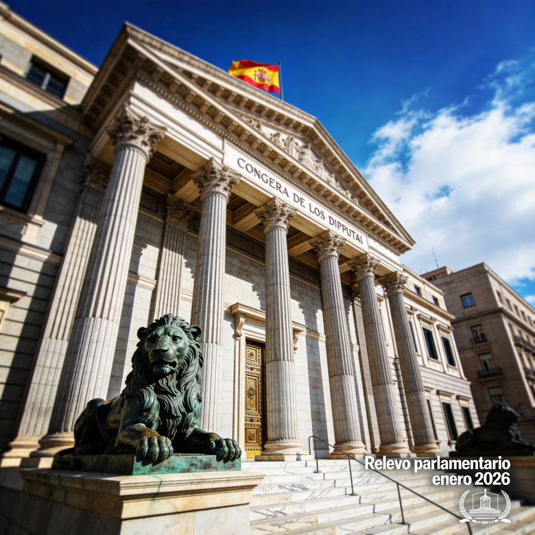 Fachada del Congreso de los Diputados en Madrid con cielo despejado