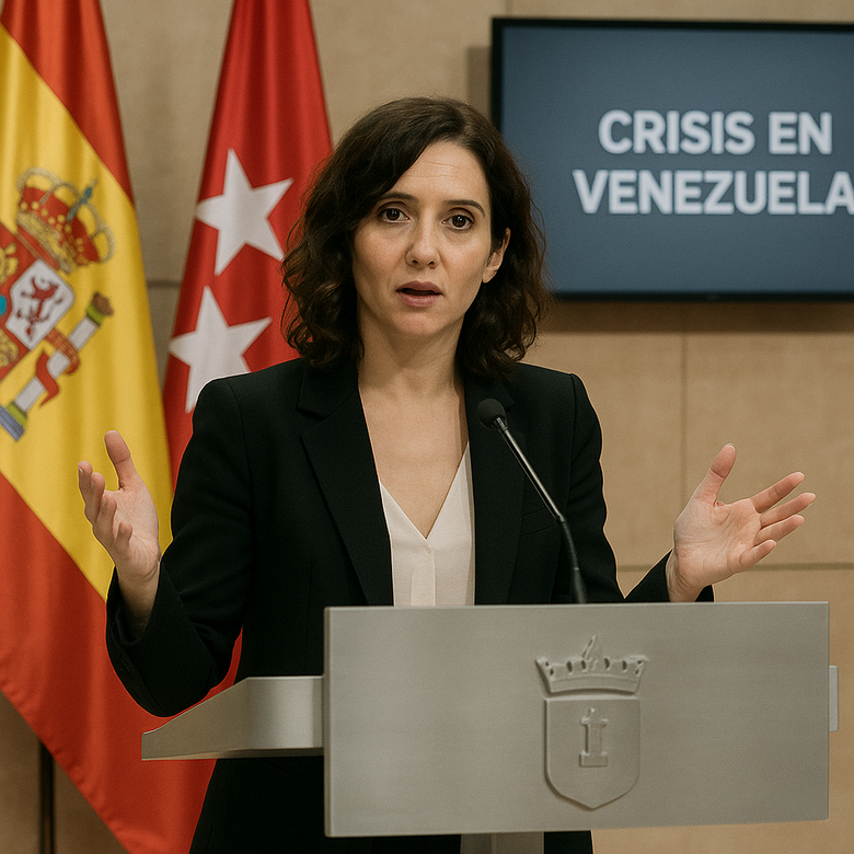 Isabel Díaz Ayuso en rueda de prensa comentando la operación de Estados Unidos en Venezuela