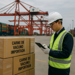 China endurece su política comercial sobre la carne de vacuno importada con un nuevo sistema de cuotas por país y un arancel adicional del 55% para las compras que superen esos límites a partir del 1 de enero del 2026. Contenedor de carne de vacuno inspeccionado en un puerto chino