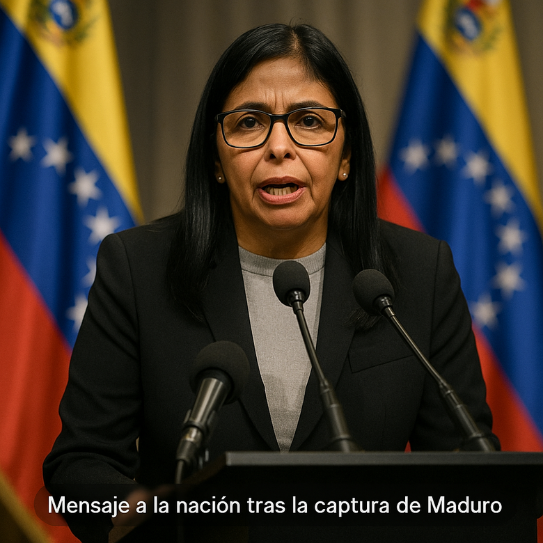 Delcy Rodríguez durante un mensaje televisado tras la captura de Nicolás Maduro