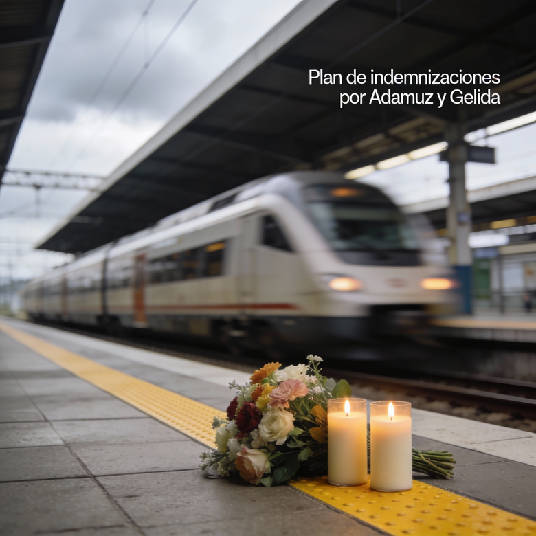 Ramo de flores sobre un andén de tren en señal de duelo tras los accidentes de Adamuz y Gelida