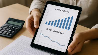 Cliente revisando en una tablet las condiciones de un crédito al consumo con un gráfico de tipos de interés