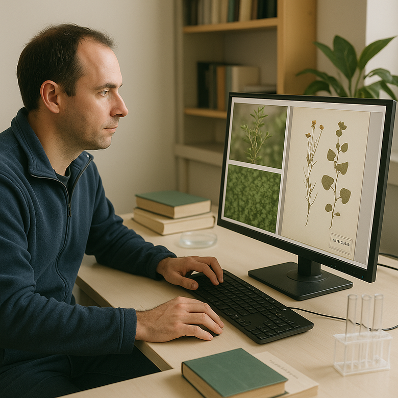 Investigador de la UIB consultando el Herbari Virtual del Mediterrani Occidental en un ordenador