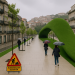 Recreación del nuevo túnel de Vigo cubierto por una lengua verde sobre la calle Elduayen