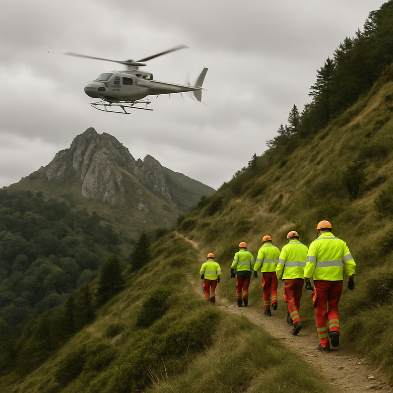 Helicóptero de rescate sobrevolando la zona montañosa de Peñas de Aia en la búsqueda de Iban Apaolaza