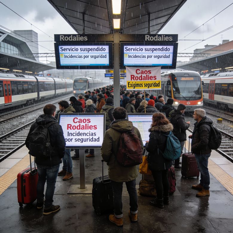 Estación de Rodalies en Barcelona con pasajeros esperando por incidencias tras Gelida