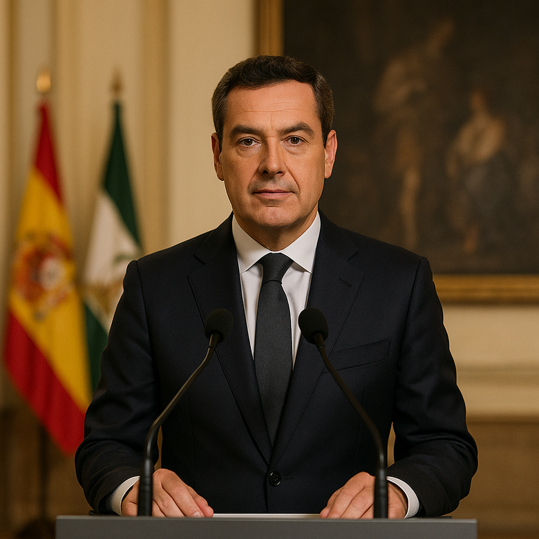 Juanma Moreno durante su Mensaje de Navidad desde la Delegación del Gobierno andaluz en Málaga