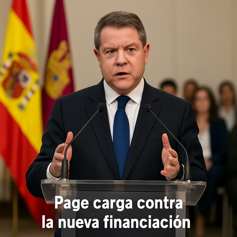 Emiliano García-Page durante un acto en Castilla-La Mancha criticando el nuevo modelo de financiación autonómica