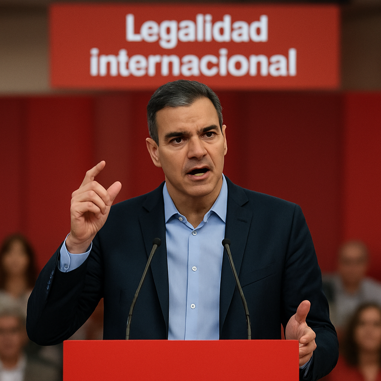 Pedro Sánchez en un acto político del PSOE tras la operación de EEUU en Venezuela