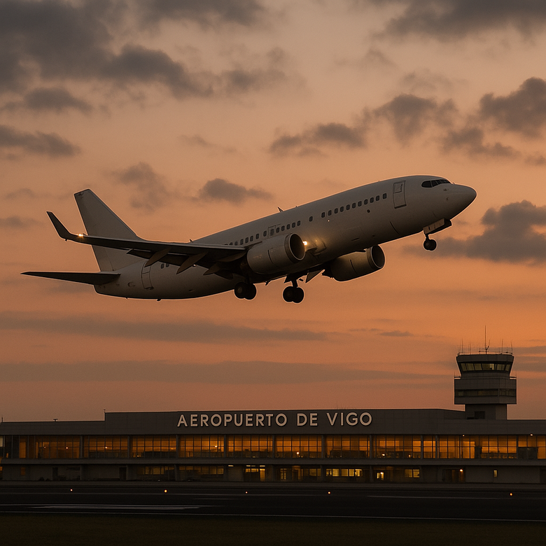 Avión de Ryanair despegando del aeropuerto de Vigo en su último vuelo a Londres