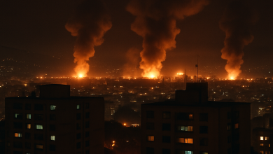 Trump captura a Maduro en una operación relámpago y abre un nuevo escenario de crisis en Venezuela 1 Vista nocturna de Caracas con explosiones y columnas de humo sobre zonas militares