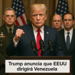 Donald Trump en rueda de prensa anunciando que EEUU dirigirá la transición en Venezuela
