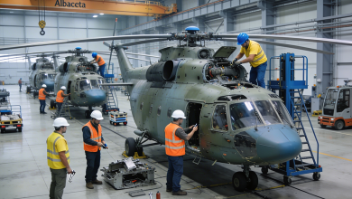 Línea de montaje de helicópteros militares en la planta de Airbus en Albacete