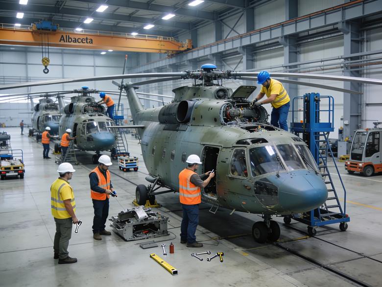 Línea de montaje de helicópteros militares en la planta de Airbus en Albacete