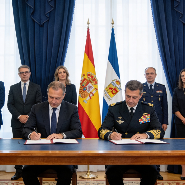 Firma de protocolo entre representantes del Gobierno de Murcia y oficiales de la Armada Española en acto institucional