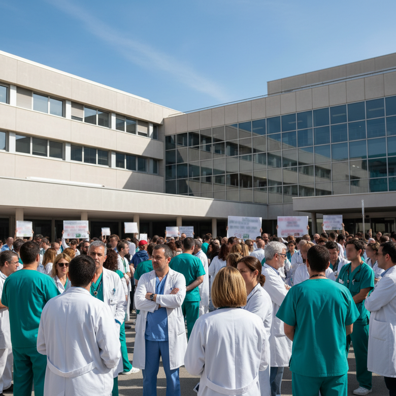 Concentración de médicos frente a un hospital en Baleares durante la huelga.