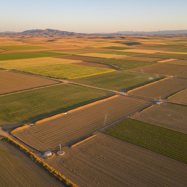Vista de campos de regadío modernizados en Ontur, Albacete