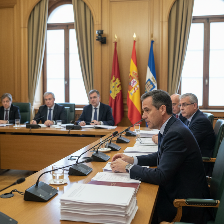 Eduardo Montes, directivo de Acciona Construcción, en la comisión de investigación del Parlamento de Navarra.